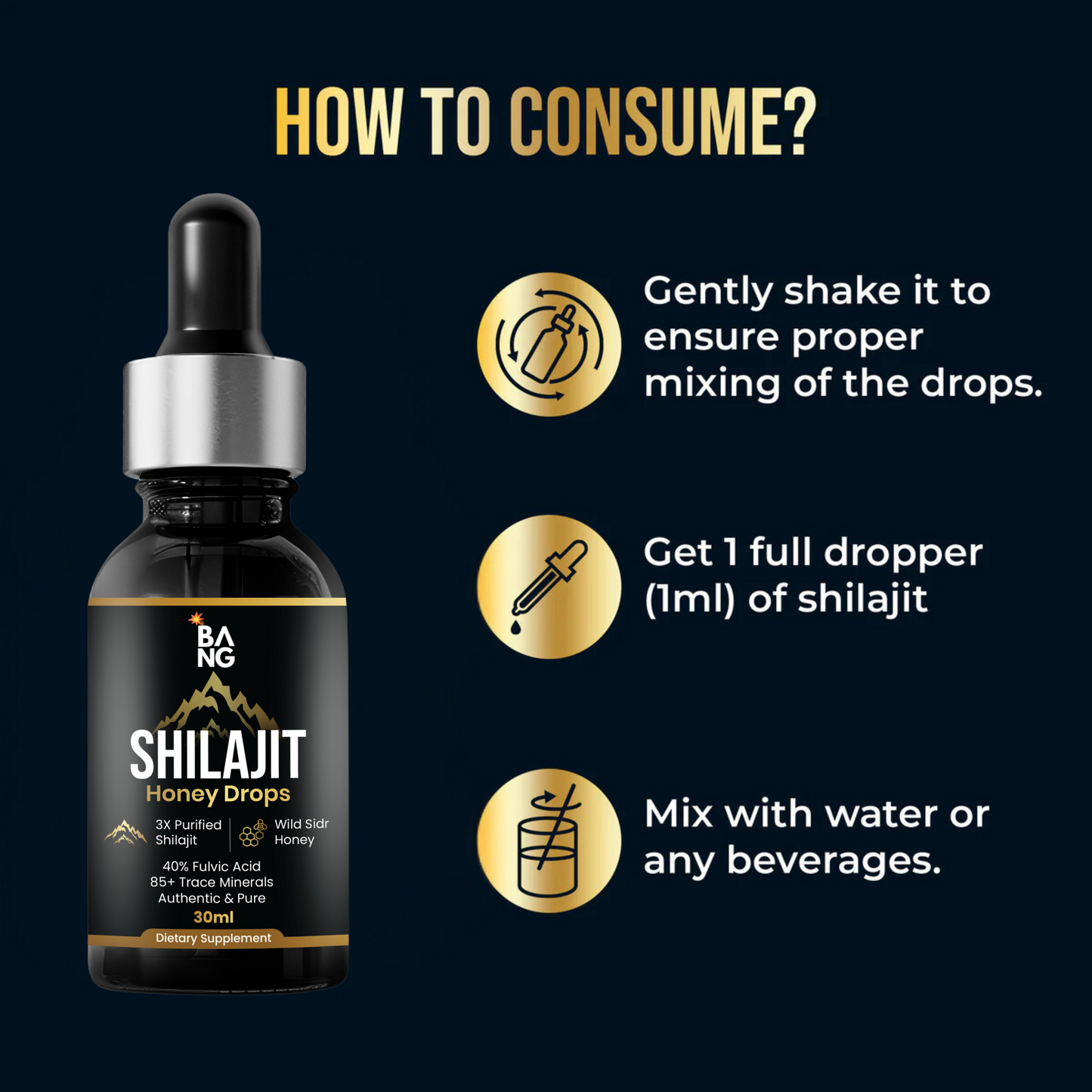 BANG® Shilajit Drops Raspberry Flavour