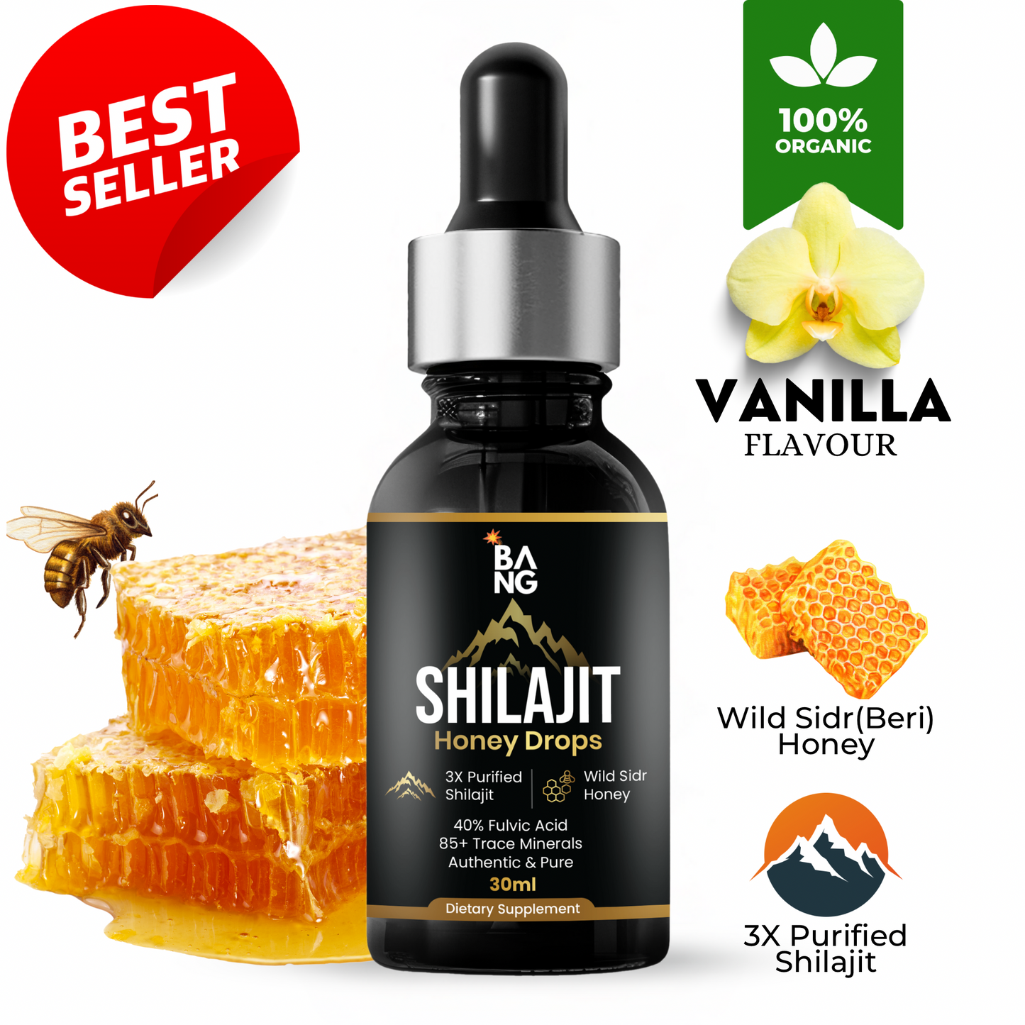 BANG® Shilajit Drops Vanilla Flavour 30ml